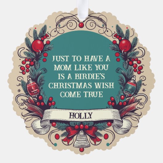 クリスマスコッカティエルホリデーリースペットバードネーム オーナメントカード (裏面)