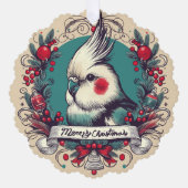 クリスマスコッカティエルホリデーリースペットバードネーム オーナメントカード (正面)