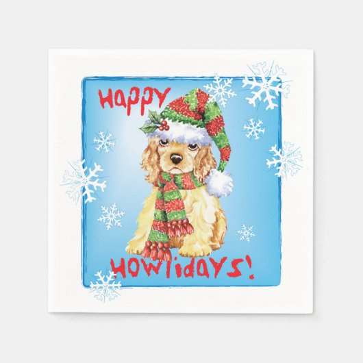 クリスマスコッカースパニエル犬 スタンダードカクテルナプキン (正面)