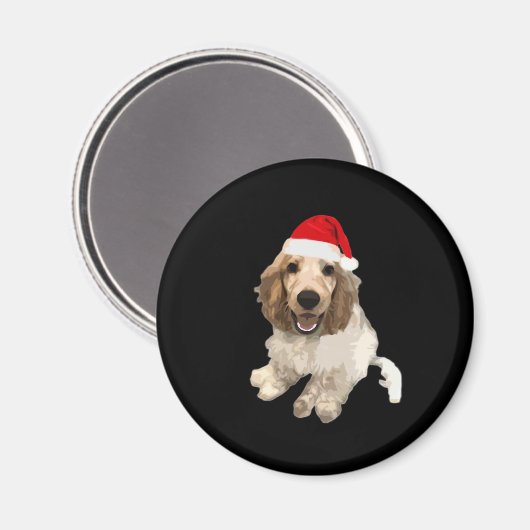 クリスマスコッカースパニエル犬(ホワイト)エッセンシャルシャツ マグネット (正面/裏面)