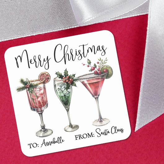 クリスマスコックテルのギフトタグシール スクエアシール
