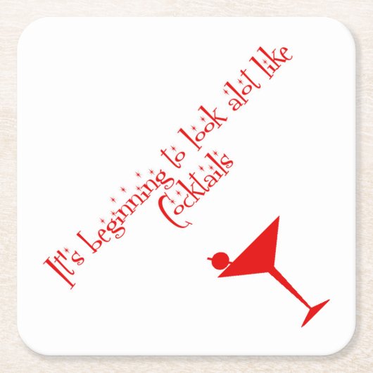 クリスマスコックテールレトロ50sスタイル紙ナプキンス スクエアペーパーコースター (正面)