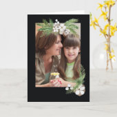 クリスマスコットンの花とモミの枝の写真 カード (黄色い花)