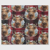 クリスマスコティッシュタータンチェックダークレッドハイランダーカウズ ラッピングペーパー (フラット)