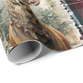 クリスマスコティッシュタータンチェックデニムブルートナカイ ラッピングペーパー (ロールコーナー)