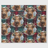 クリスマスコティッシュタータンチェックデニムブルーハイランダー ラッピングペーパー (フラット)