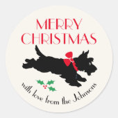 クリスマスコティッシュテリアカスタムー赤 ラウンドシール (正面)