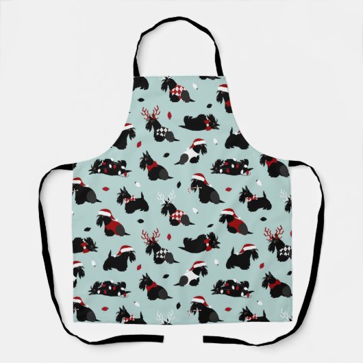 クリスマスコティッシュテリアブルー エプロン (正面)