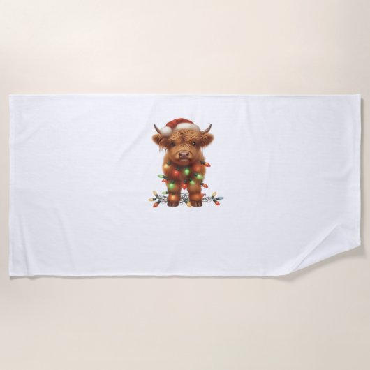 クリスマスコティッシュハイランドクラシックカウシャツTシャツ ビーチタオル (正面)