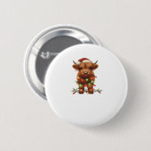 クリスマスコティッシュハイランドクラシックカウシャツTシャツ 缶バッジ (正面&裏面)