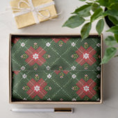 クリスマスコテージコア柄の赤い花のクロスチェック 薄葉紙 (ギフト)