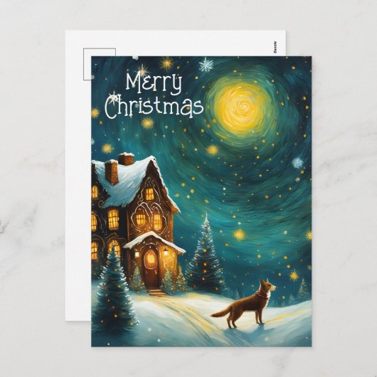 クリスマスコテージドッグウィンターナイト シーズンポストカード (正面/裏面)