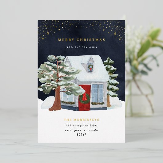 クリスマスコテージホリデーホイルムービングアナウンス 箔シーズンカード (立ち正面)