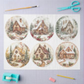 クリスマスコテージラウンド 薄葉紙 (クラフト)