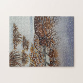 クリスマスコテージ雪のシーン絵画のジグソー ジグソーパズル (横)