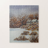 クリスマスコテージ雪のシーン絵画のジグソー ジグソーパズル (縦)