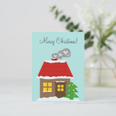 クリスマスコテージ雪の家カスタムの冬の休日 シーズンポストカード (スタンド正面)