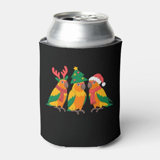 クリスマスコニュアパロットサンタ帽子マフラーもみの木 Xmas 缶クーラー (缶正面)