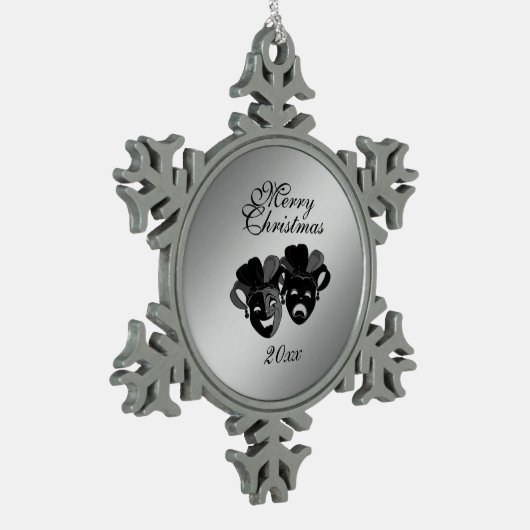 クリスマスコメディと悲劇のシアターマスク スノーフレークピューターオーナメント (左)