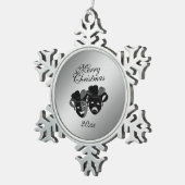 クリスマスコメディと悲劇のシアターマスク スノーフレークピューターオーナメント (右)