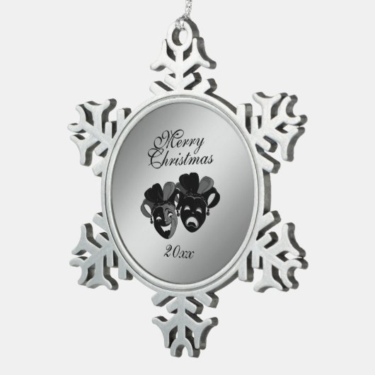 クリスマスコメディと悲劇のシアターマスク スノーフレークピューターオーナメント (右)