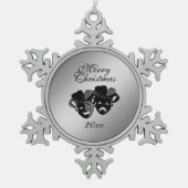 クリスマスコメディと悲劇のシアターマスク スノーフレークピューターオーナメント (正面)