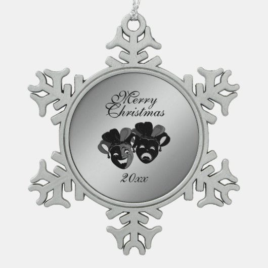 クリスマスコメディと悲劇のシアターマスク スノーフレークピューターオーナメント (正面)