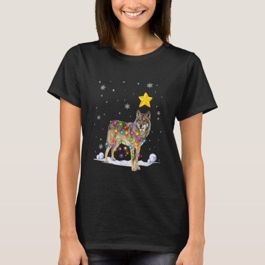 クリスマスコヨーテ動物クリスマスツリーライト Tシャツ (正面)