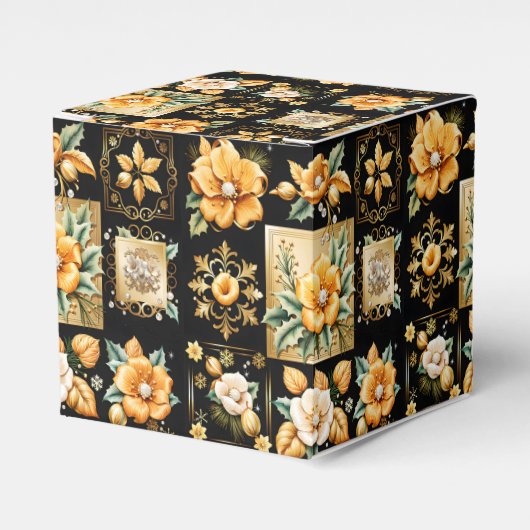 クリスマスコラージュと金ゴールドと白い花 フェイバーボックス (正面サイド)