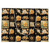 クリスマスコラージュと金ゴールドと白い花 ラージペーパーバッグ (裏面)