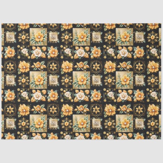 クリスマスコラージュと金ゴールドと白い花 薄葉紙 (正面)