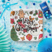 クリスマスコラージュのメリークリスマス ペーパープレート (パーティー)