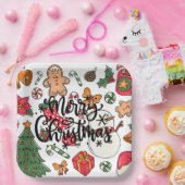 クリスマスコラージュのメリークリスマス ペーパープレート (パーティー)