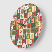 クリスマスコラージュのラウンドウォールクロックと数字 ラージ壁時計 (傾斜)
