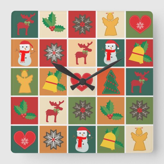クリスマスコラージュの壁時計 スクエア壁時計 (正面)