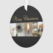 クリスマスコラージュ黒白と金ゴールド オーナメント (正面)