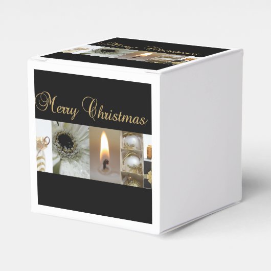 クリスマスコラージュ黒白と金ゴールド フェイバーボックス (正面サイド)