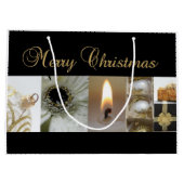 クリスマスコラージュ黒白と金ゴールド ラージペーパーバッグ (裏面)