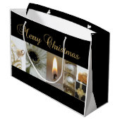 クリスマスコラージュ黒白と金ゴールド ラージペーパーバッグ (裏面アングル)