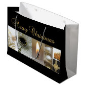 クリスマスコラージュ黒白と金ゴールド ラージペーパーバッグ (正面アングル)