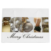 クリスマスコラージュ黒白と金ゴールド ラージペーパーバッグ (正面)