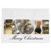 クリスマスコラージュ黒白と金ゴールド ラージペーパーバッグ (裏面)