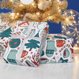 クリスマスコラージュ、クリスマスツリー、手袋 ラッピングペーパー