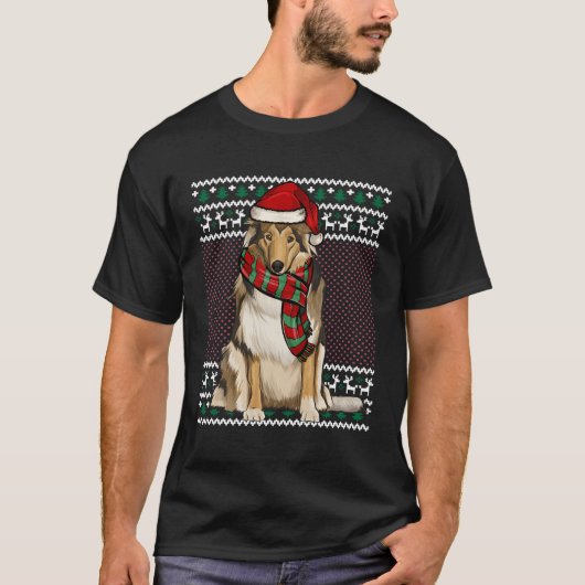 クリスマスコリードッグサンタハット醜いクリスマス Tシャツ (正面)