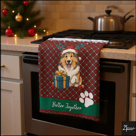 クリスマスコリー犬トナカイギフトグラフィック キッチンタオル