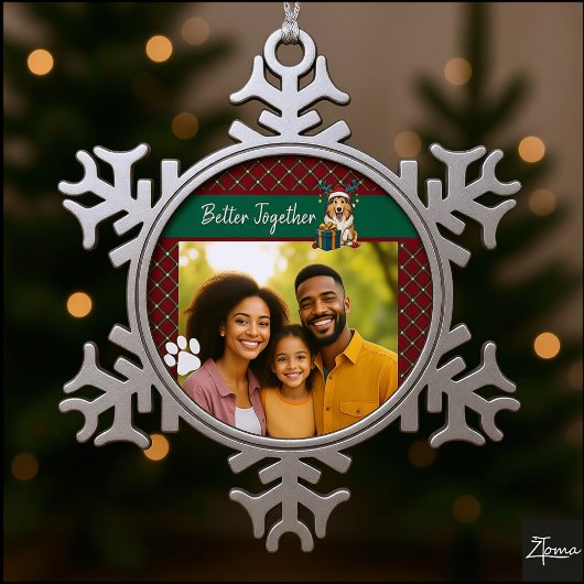 クリスマスコリー犬トナカイギフトグラフィック スノーフレークピューターオーナメント