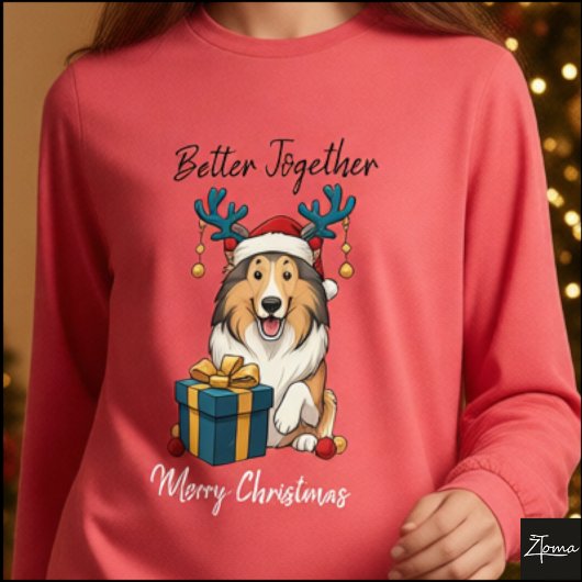 クリスマスコリー犬トナカイギフトグラフィック トライブレンドＴシャツ