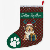 クリスマスコリー犬トナカイギフトグラフィック ラージクリスマスストッキング (裏面)