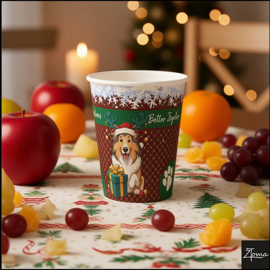 クリスマスコリー犬トナカイギフトグラフィック 紙コップ