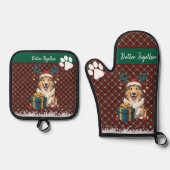 クリスマスコリー犬トナカイギフトグラフィック 鍋つかみ&鍋敷きセット (正面)